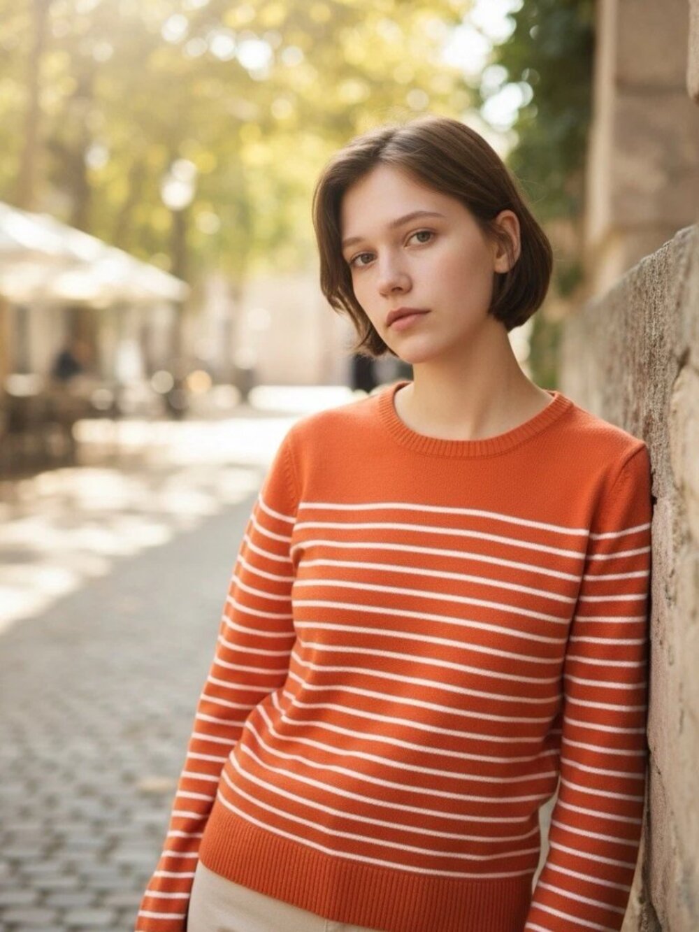 PURA CASHMERE Sweater Womens XS Orange Stripe Supima Cotton Crewneck Knit Top